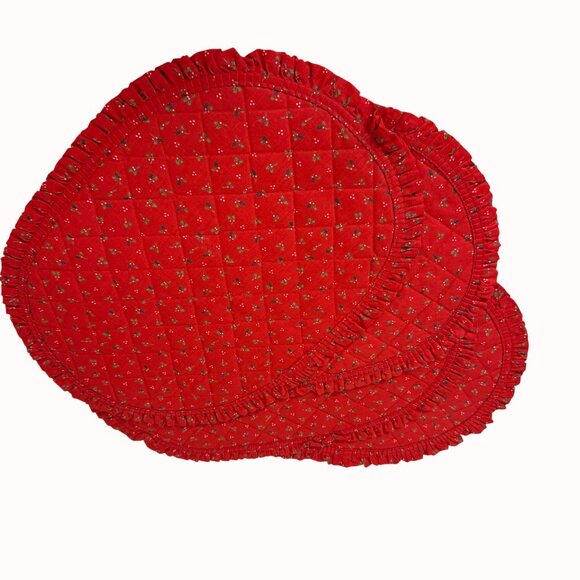 Quilted Christmas Placemats Set of 4 VTG Red Holly Oblong Kitchen Table Decor - Picture 4 of 14